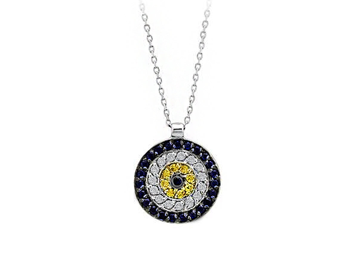 Diamond and sapphire "Blue Eye" motif necklace in 14K