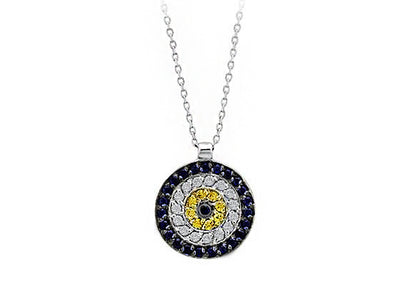 Diamond and sapphire "Blue Eye" motif necklace in 14K