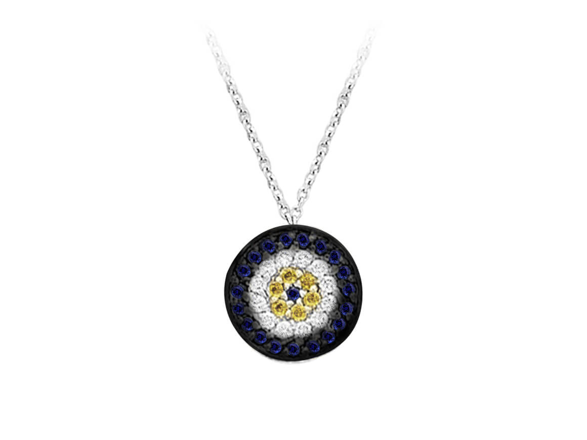 Collier à motif œil bleu diamant et saphir