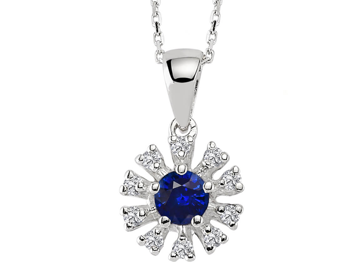 Diamond and sapphire necklace in 8 K white gold