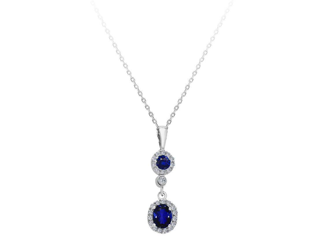 Diamond and sapphire jewelry set in 333 8 carat white gold
