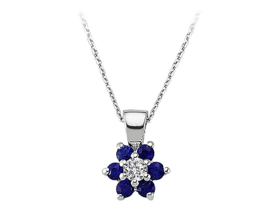 Diamant und Saphir Gänseblümchen Collier - handgefertigter Diamantschmuck aus Feingold | Sirius Diamant