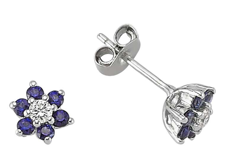Diamant und Saphir Gänseblümchen Ohrringe – handgefertigter Diamantschmuck aus Feingold | Sirius Diamant
