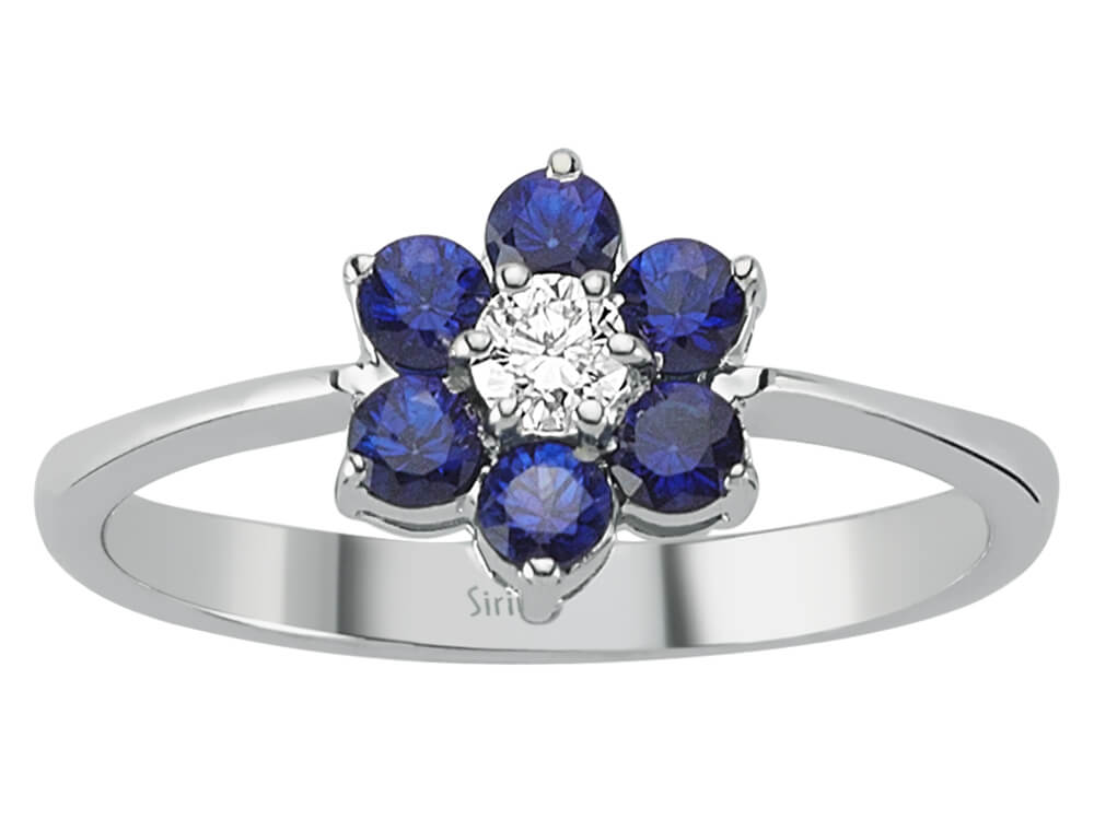 Diamant und Saphir Gänseblümchen Ring - handgefertigter Diamantschmuck aus Feingold | Sirius Diamant