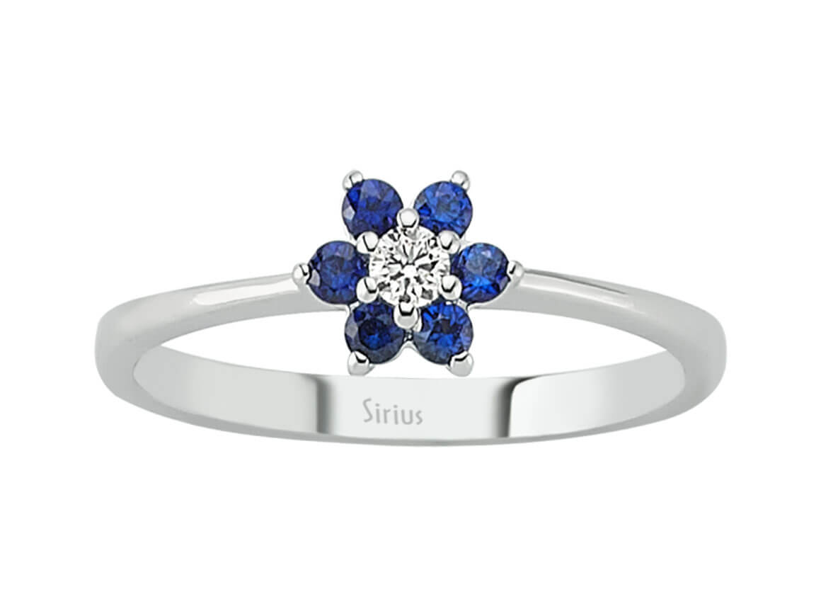Diamant und Saphir Gänseblümchen Ring – handgefertigter Diamantschmuck aus Feingold | Sirius Diamant