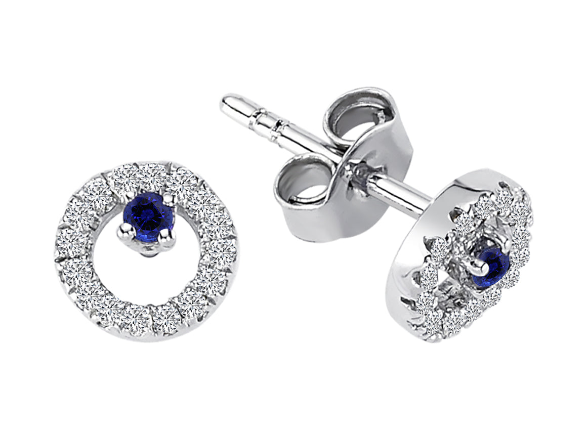 Diamond and sapphire stud earrings in 8 K white gold
