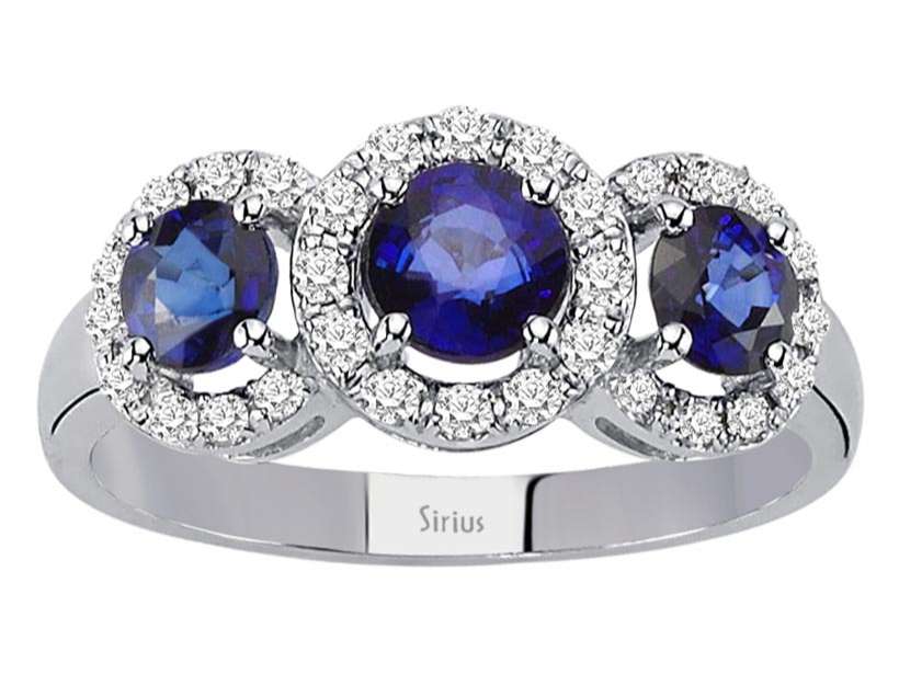 Saphir und Diamant Tria Ring in 585er 14 K Weißgold – handgefertigter Diamantschmuck aus Feingold | Sirius Diamant