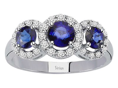 Saphir und Diamant Tria Ring in 585er 14 K Weißgold