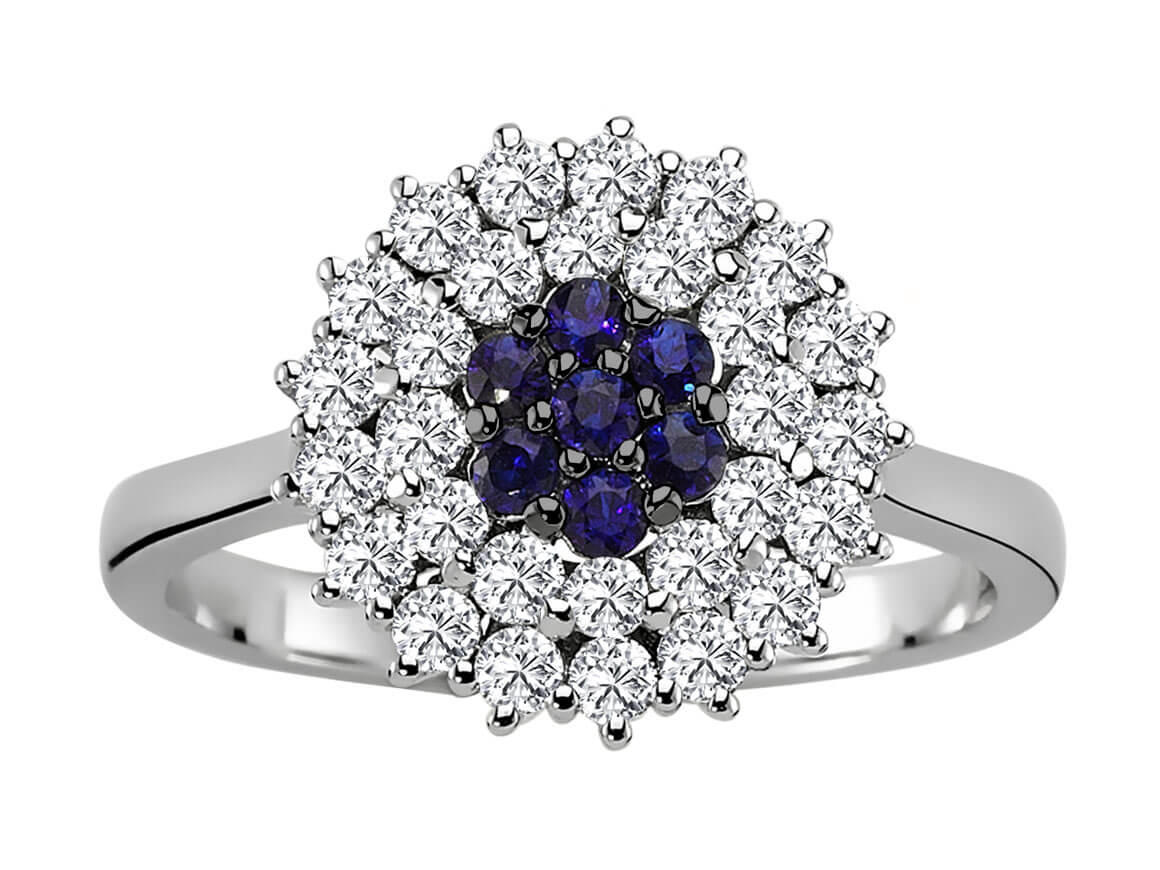 Double row diamond and sapphire ring