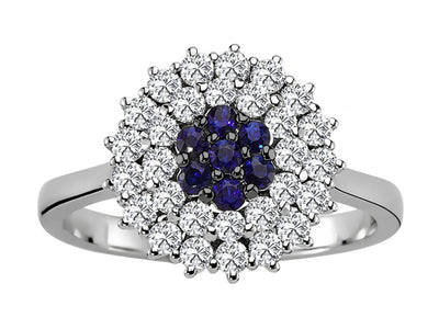 Double row diamond and sapphire ring