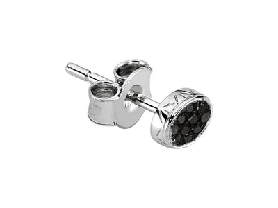 Oval black diamond men's stud earrings in 14 K white gold