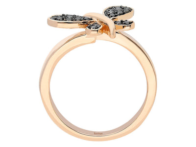 Black diamond dragonfly ring in 333 8 carat red gold