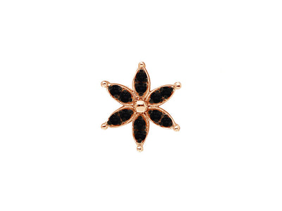 Black diamond crocus flower men's earring in 14 K rose gold 