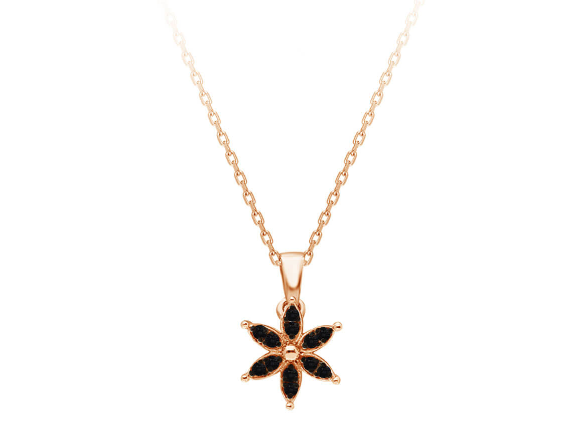 Schwarz Diamant Krokusblüten Collier - handgefertigter Diamantschmuck aus Feingold | Sirius Diamant