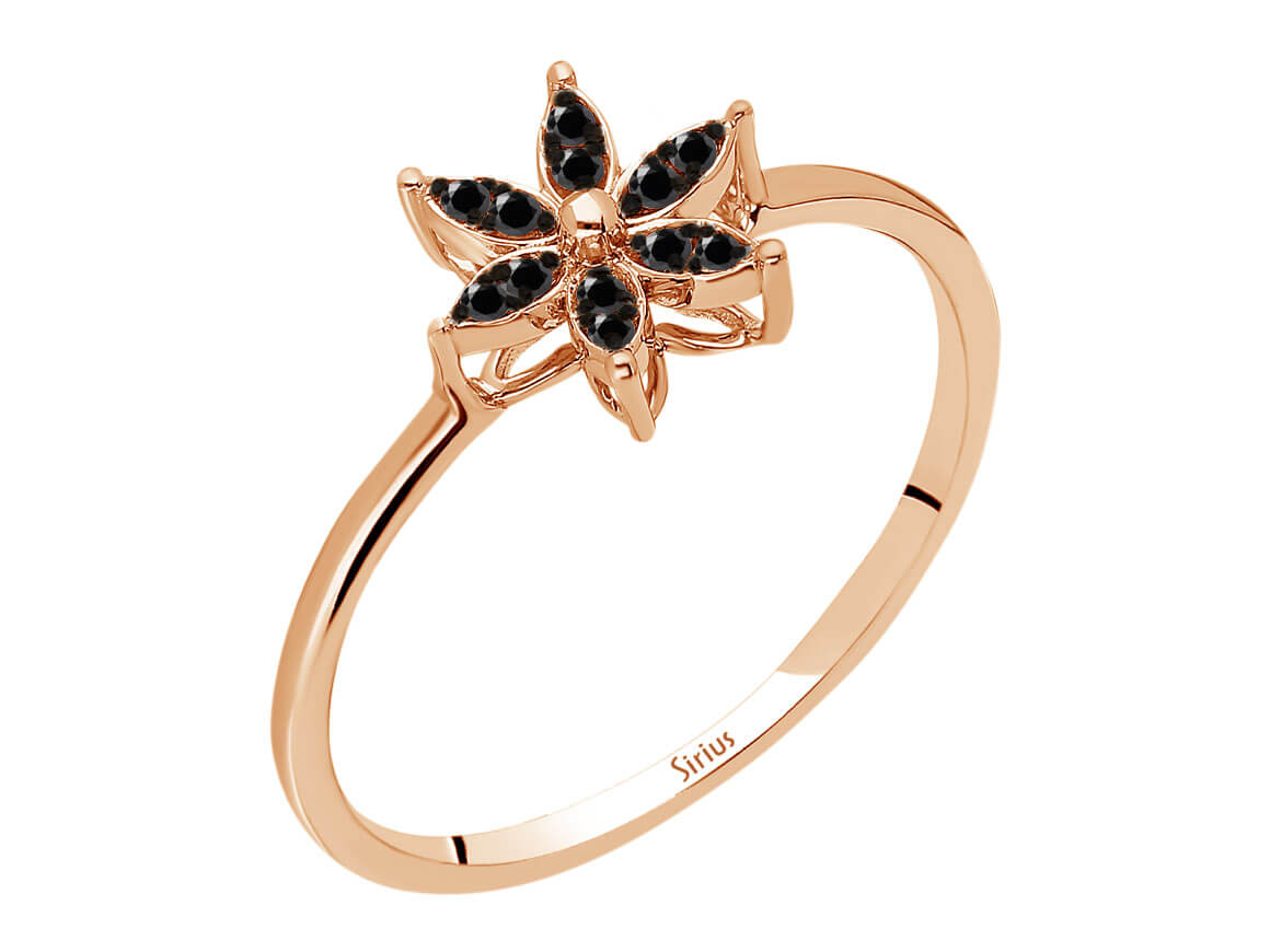Schwarz Diamant Krokusblüten Ring - handgefertigter Diamantschmuck aus Feingold | Sirius Diamant
