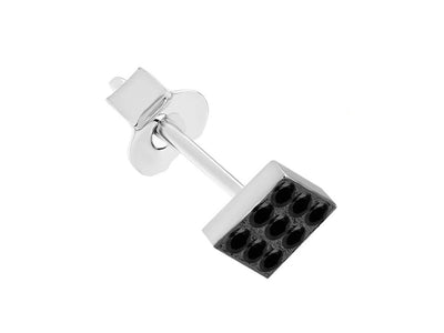 Black diamond square men's earring in 14K white gold