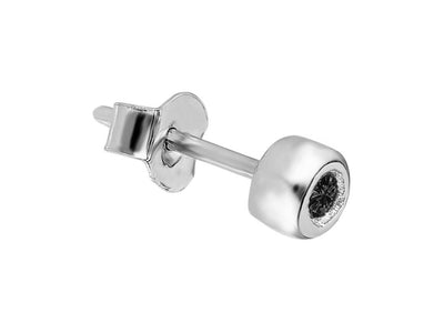 Boucles d'oreilles à tige pour homme en or blanc 14 carats 585 avec diamant noir de 0,04 carat