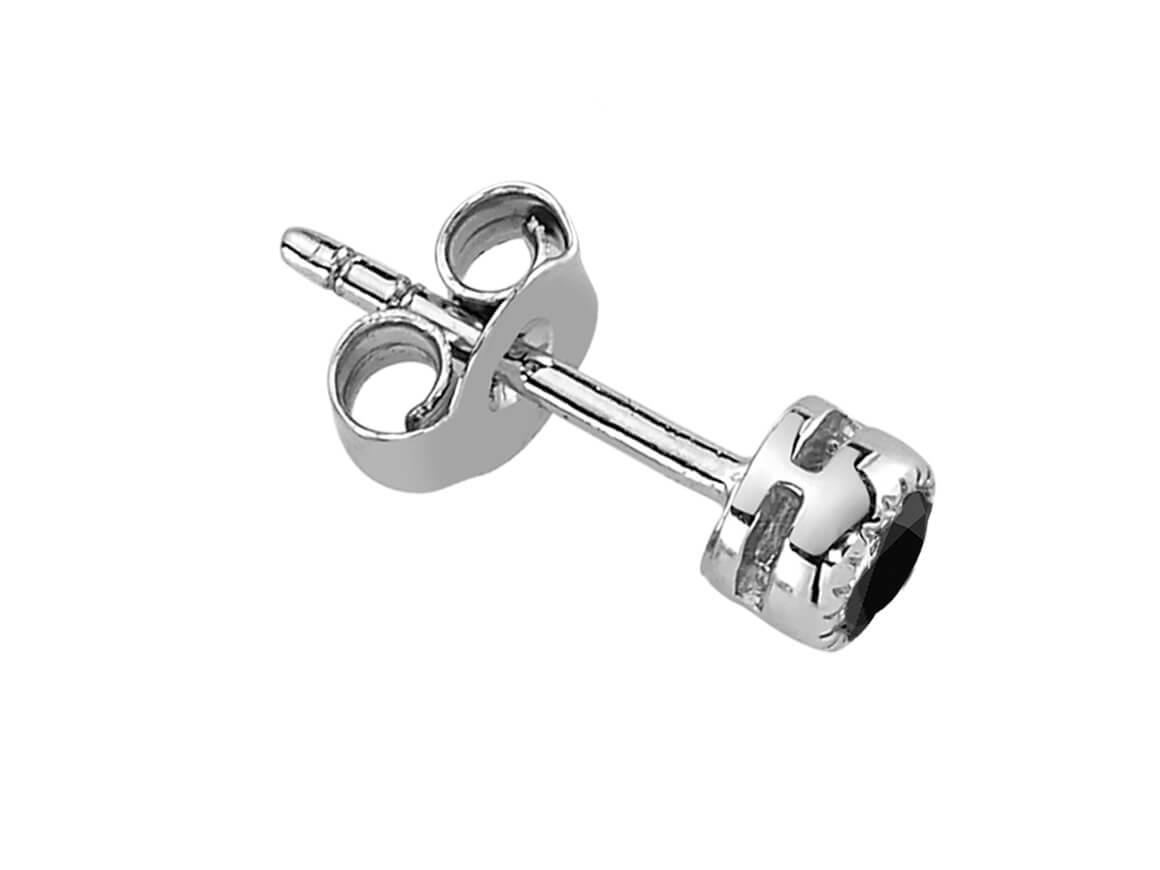 0.16 Carat Black Diamond Solitaire Men's Earring in 14 K White Gold