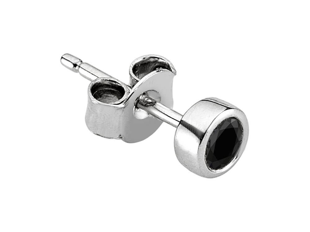 0.15 Carat Black Diamond Solitaire Men's Earring in 14K White Gold