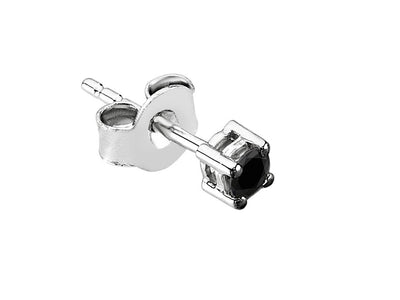 0.12 carat black diamond solitaire men's earring in 14K white gold