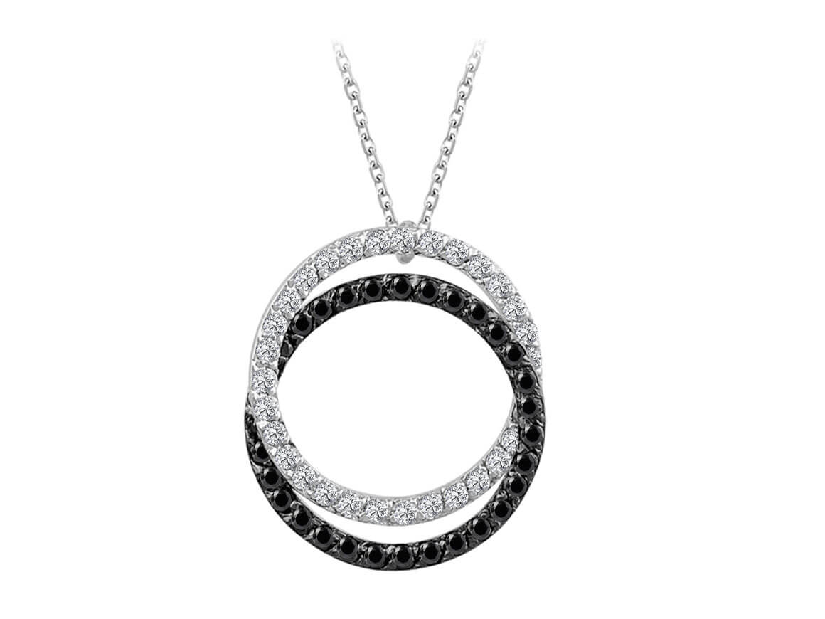 Black and white diamond double ring necklace