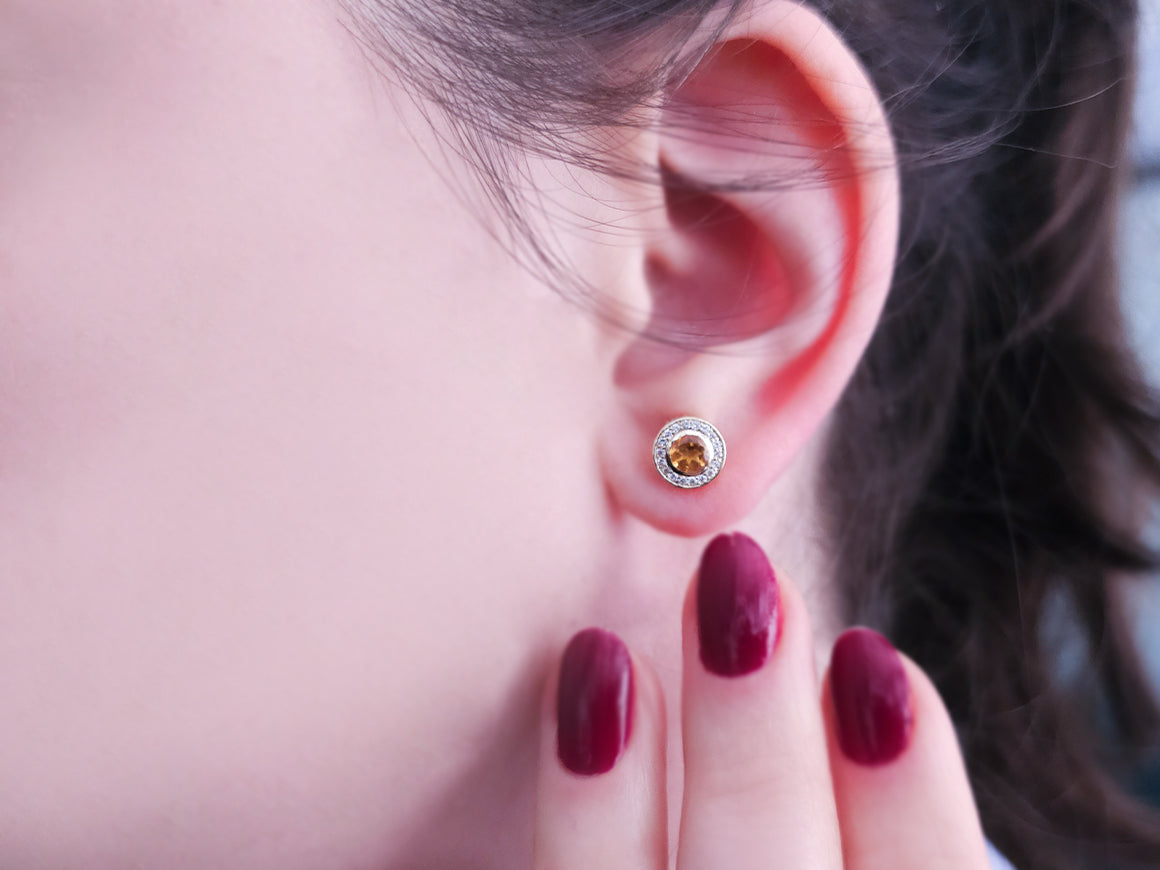 Diamantohrringe mit Citrin - handgefertigter Diamantschmuck aus Feingold | Sirius Diamant