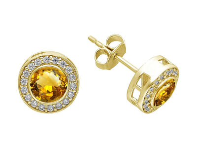Diamond earrings with citrine