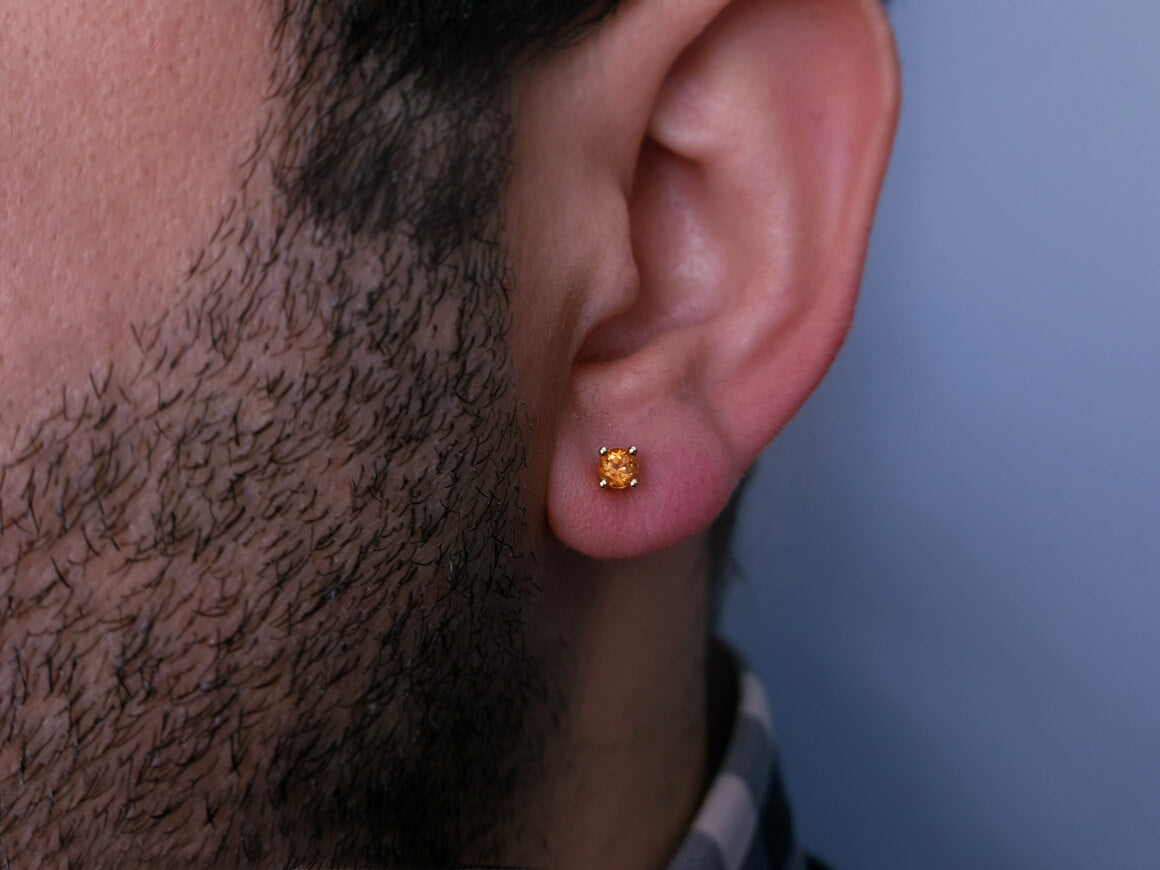 0.25 Carat Citrine Solitaire Men's Earring in 14 K Yellow Gold 