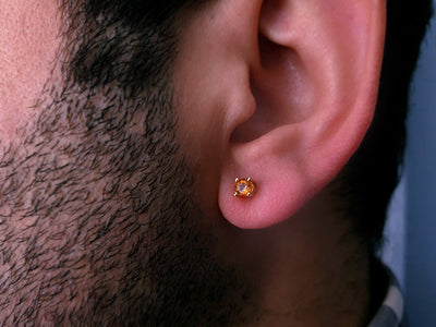 0.25 Carat Citrine Solitaire Men's Earring in 14 K Yellow Gold 