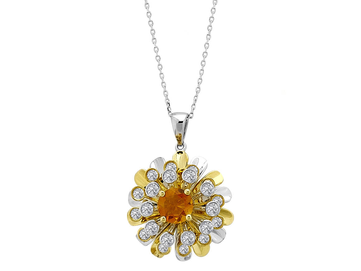 Diamond and citrine necklace in 14-carat white gold