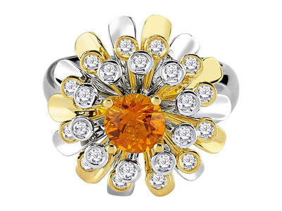 Diamond and citrine ring in 14 carat 585 yellow and white gold