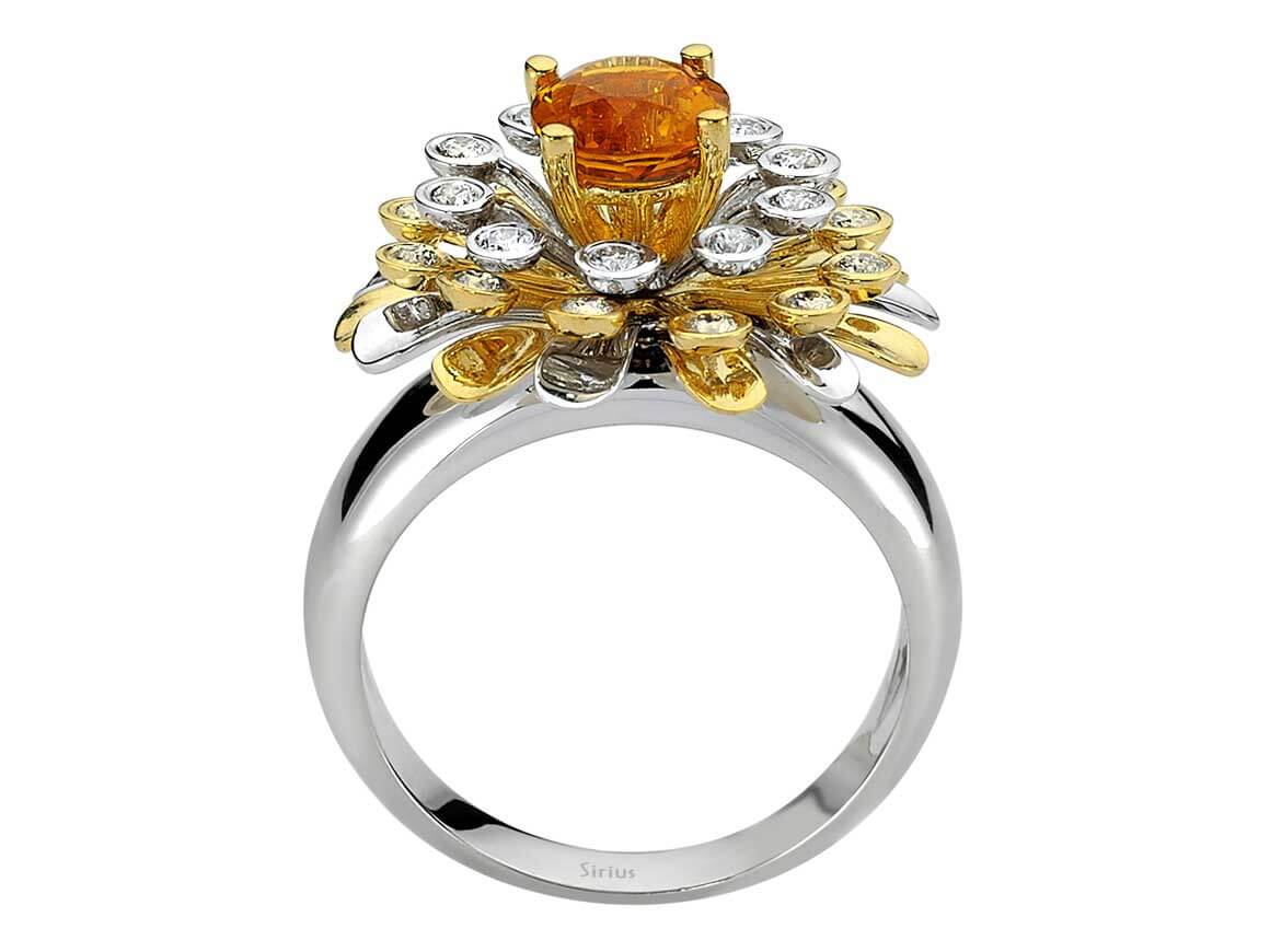 Diamond and citrine ring in 14 carat 585 yellow and white gold
