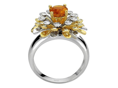 Diamond and citrine ring in 14 carat 585 yellow and white gold