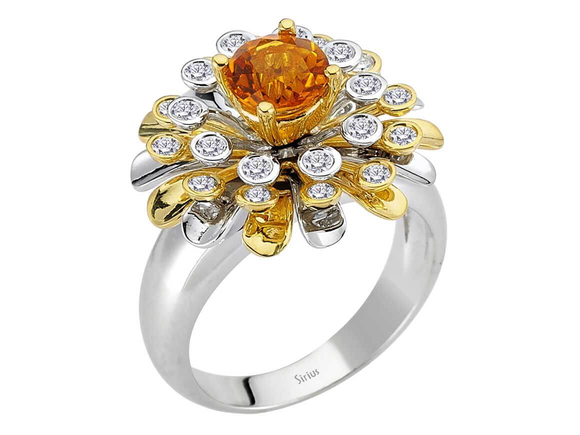 Diamond and citrine ring in 14 carat 585 yellow and white gold