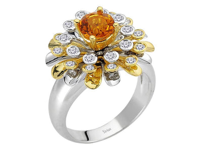Diamond and citrine ring in 14 carat 585 yellow and white gold