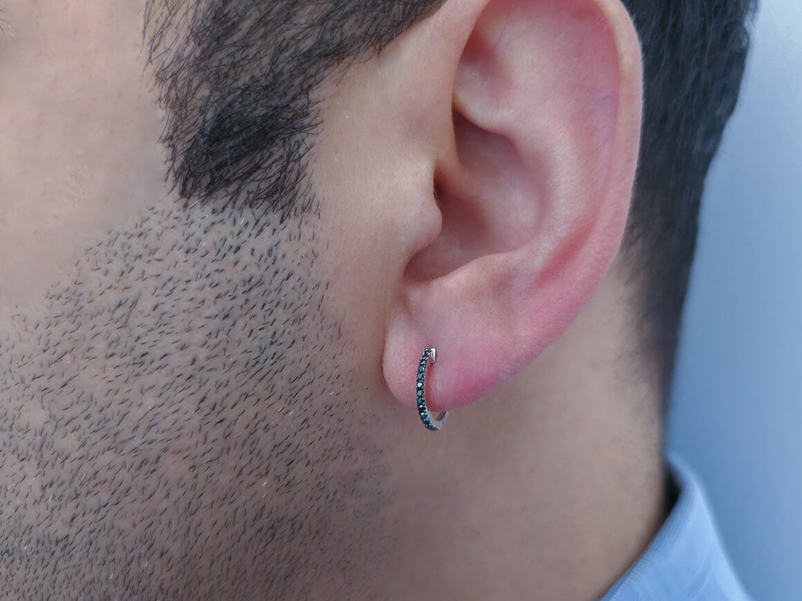 Modern Black Diamond Men's Hoop Earrings
