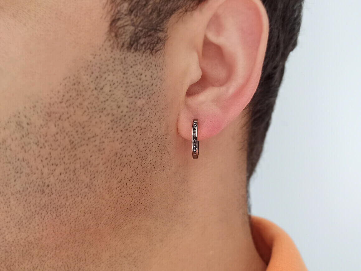 0,12 Gesamtkarat Schwarz Diamant Herren Creolen in 8K Weißgold