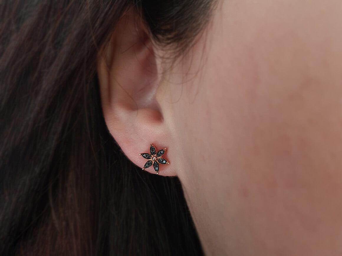 Black Diamond Crocus Flower Earrings