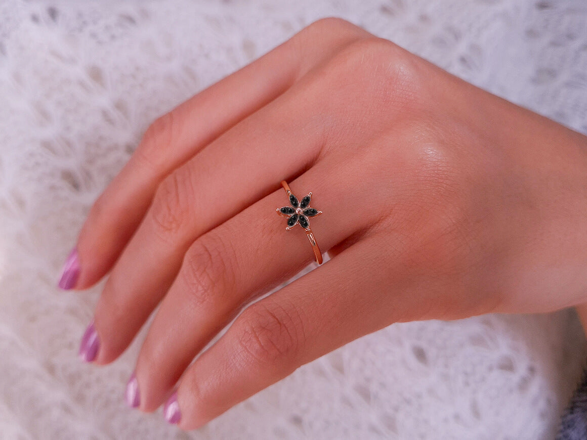 Black Diamond Crocus Flower Ring