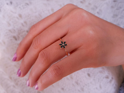 Black Diamond Crocus Flower Ring
