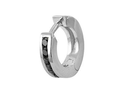 Boucles d'oreilles créoles pour homme en or blanc 8 carats avec diamants noirs totalisant 0,15 carat