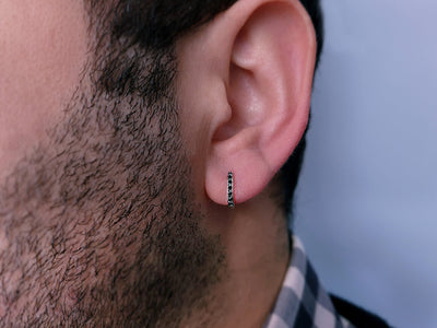 0.06 carat black diamond hoop men's earring in 333 8 K white gold