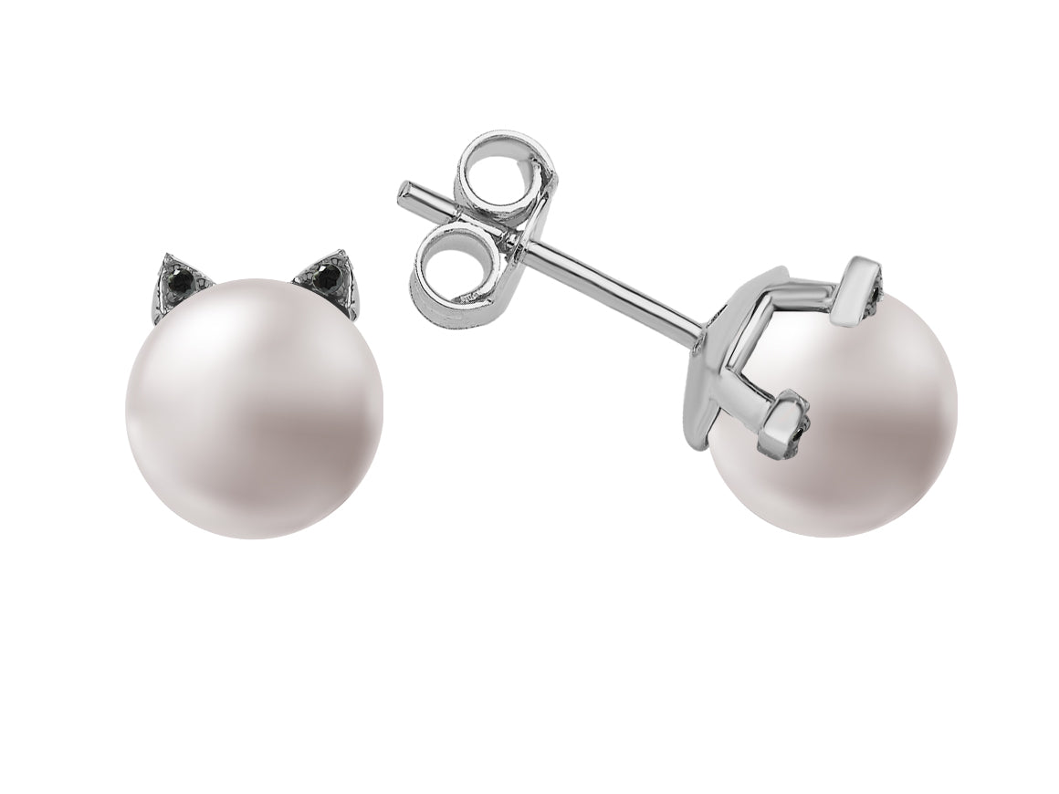 Black Diamond Pearl Cat Earring
