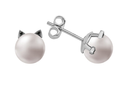 Black Diamond Pearl Cat Earring