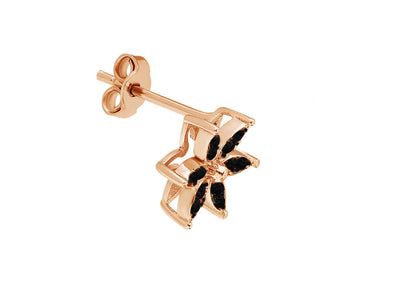 Black diamond crocus flower men's earring in 14 K rose gold 