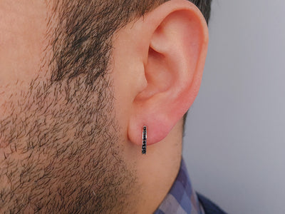 0.15 total carat black diamond men's hoop earrings in 14K white gold