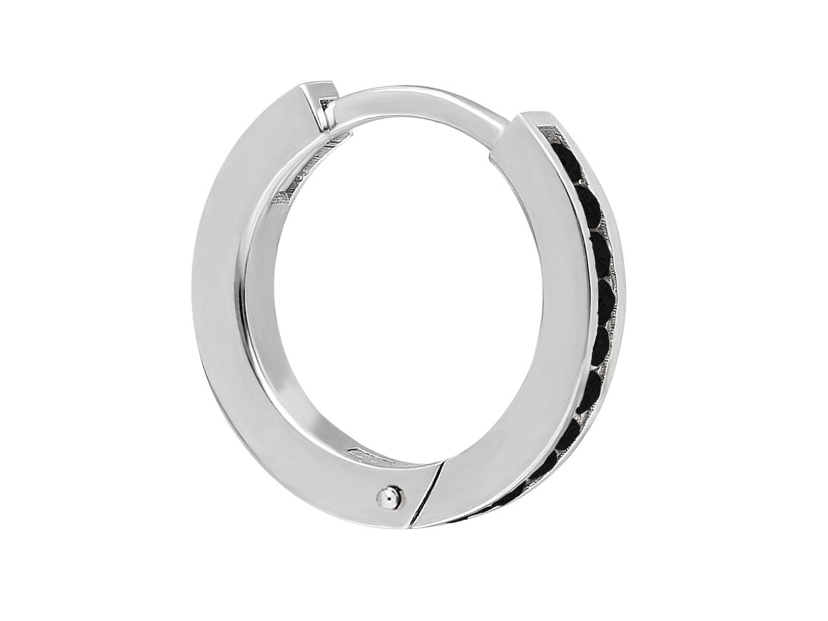0.15 total carat black diamond men's hoop earrings in 14K white gold