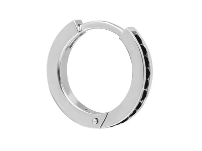 0.15 total carat black diamond men's hoop earrings in 14K white gold