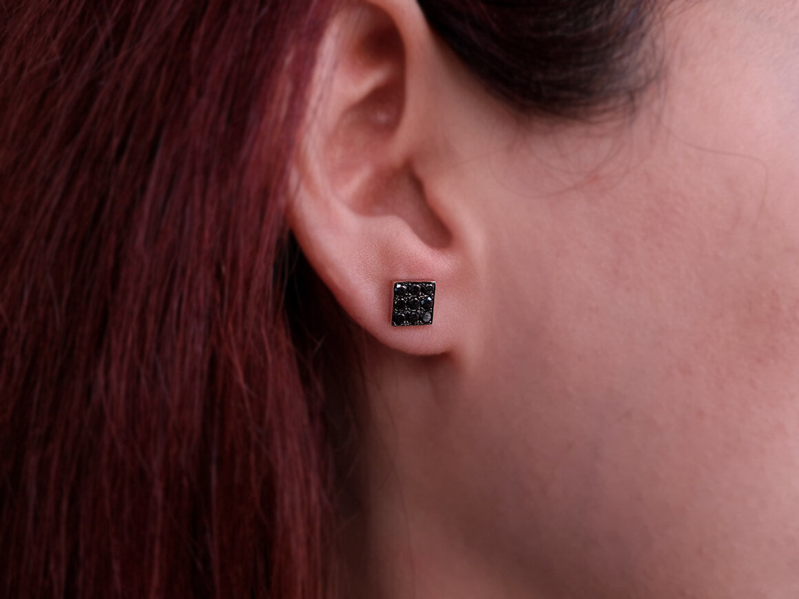 0.70 Carat Black Diamond Square Earrings