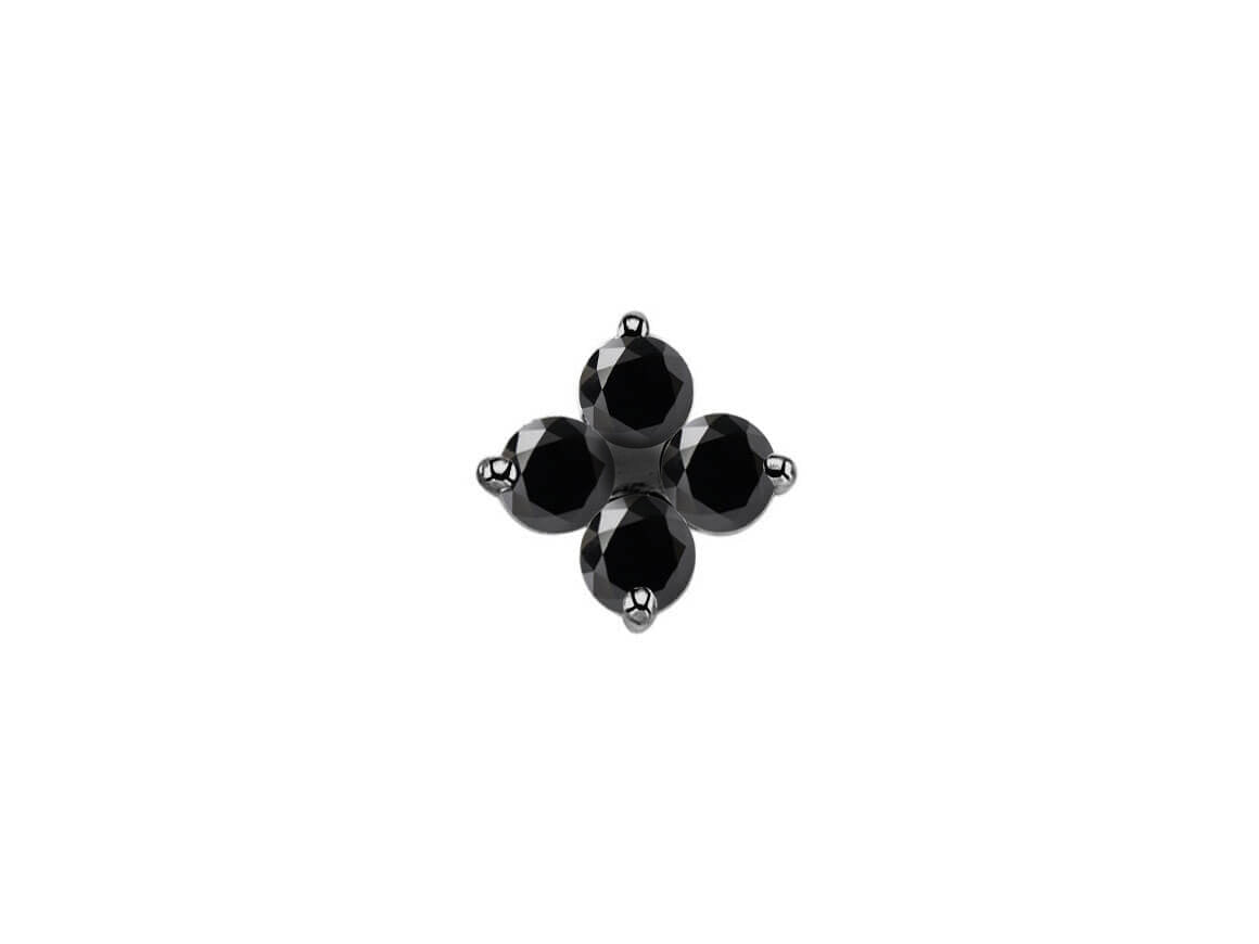 0.18 total carat black diamond clover leaf men's earring in 8 K white gold